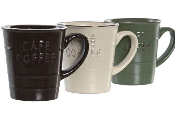 DKD Home Decor Tazas de gres Coffee Relieve Surtidas, 220ml
