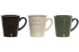 DKD Home Decor Tazas de gres Coffee Relieve Surtidas, 220ml