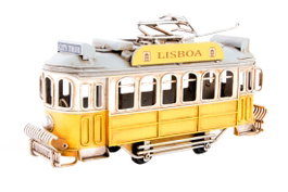 DKD Home Decor Vehículo de Decoración Metal Tranvía Amarillo
