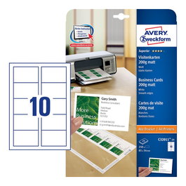AVERY Zweckform Tarjetas de Visita C32011-25 Blanco Mate 200 g/qm, 250 Unidades