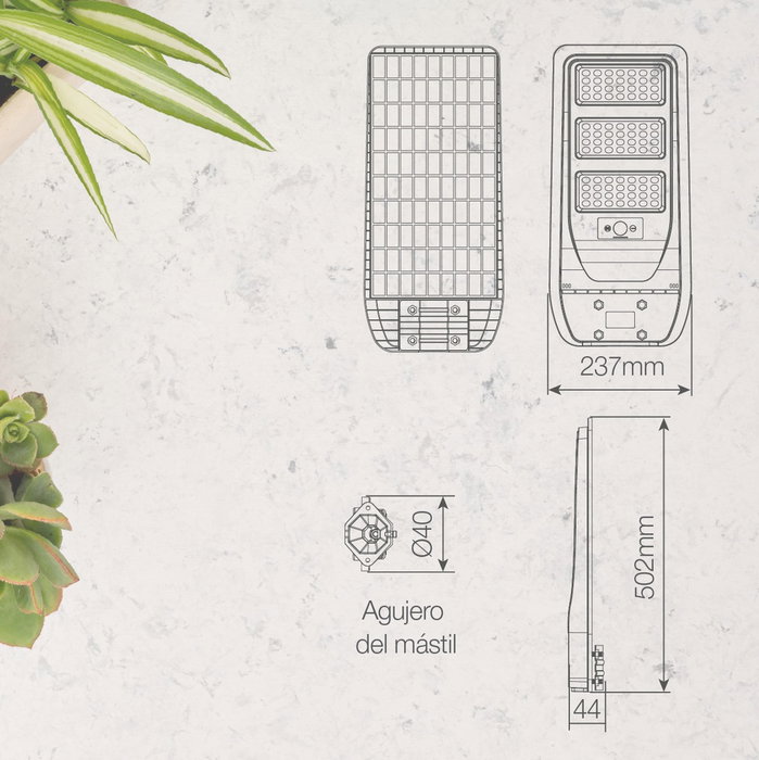 Farola solar LED Buat con sensor de movimiento y crepuscular 14W 6500K IP65