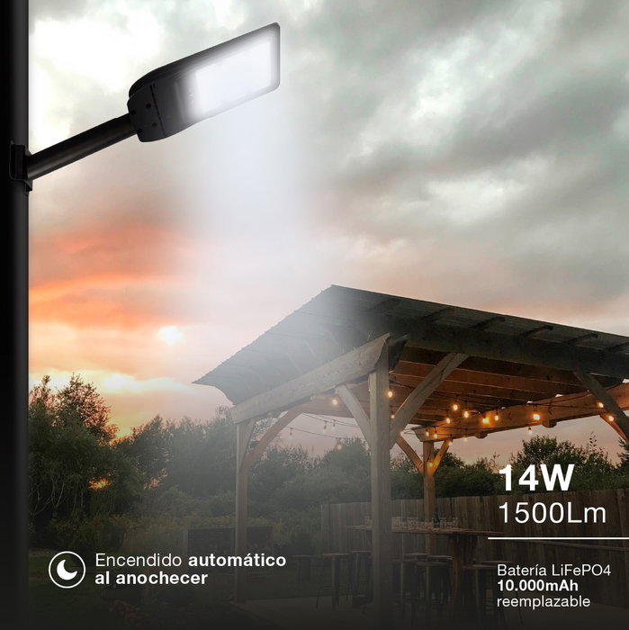 Farola solar LED Buat con sensor de movimiento y crepuscular 14W 6500K IP65