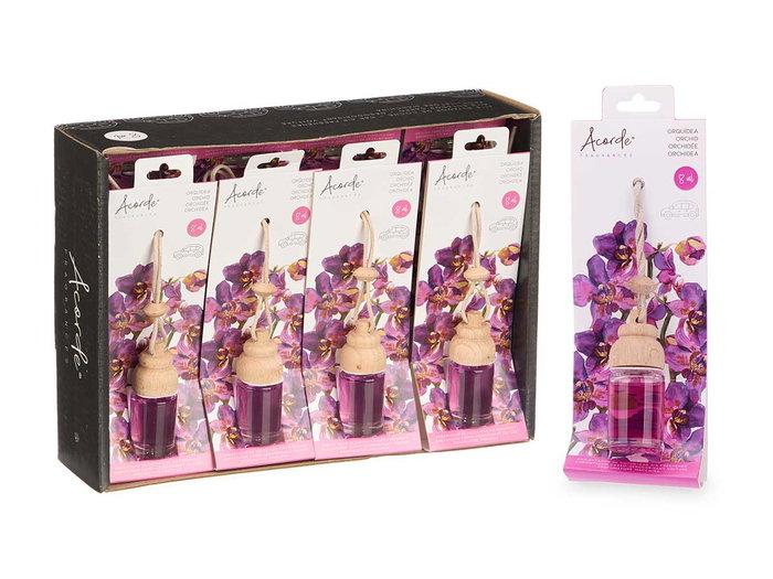 Acorde Ambientador de Coche Orquídea 8 ml - Fragancia para Auto en Recipiente de Vidrio Rosa - Dimensiones 2.5 x 6 x 2.5 cm (Set de 24)