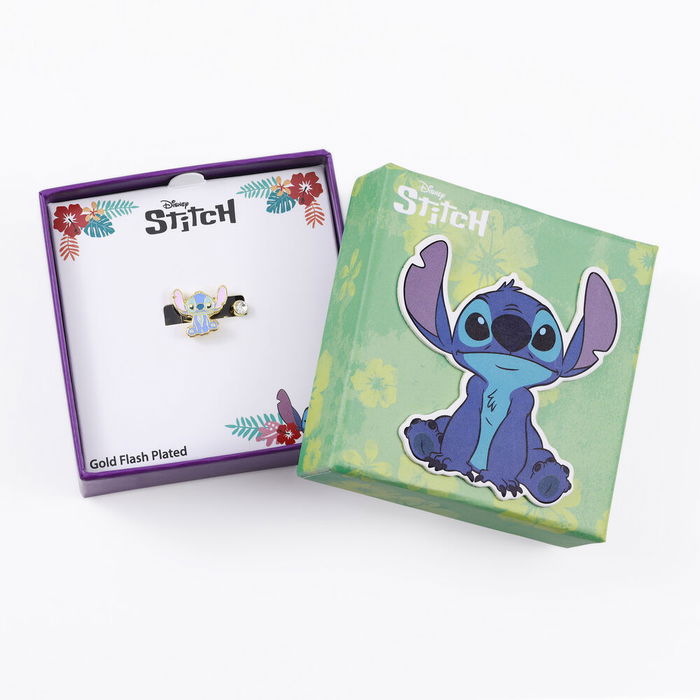 Disney Anillo Stitch Chapado en Oro Ajustable con Piedra Transparente