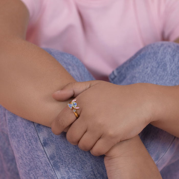 Disney Anillo Stitch Chapado en Oro Ajustable con Piedra Transparente