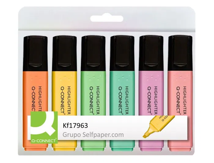 Q-connect Rotulador fluorescente pastel, punta biselada, estuche 6 unidades, colores surtidos, trazo 1-5 mm