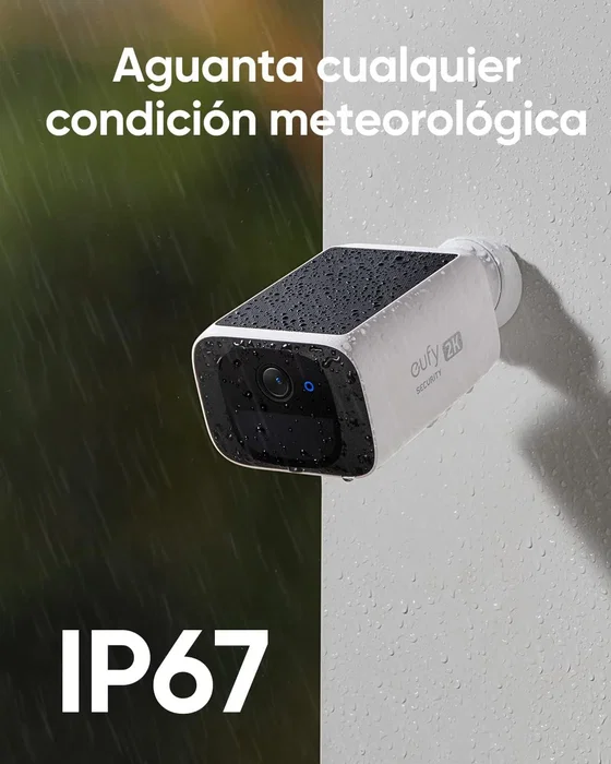 Eufy SoloCam S220 Cámara de Seguridad WiFi con Energía Solar para Exterior e Interior, 2K, Visión Nocturna, IP67, Sin Cuotas, Detección Humana con IA, Color Blanco