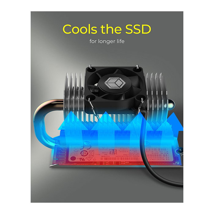 ICY BOX IB-M2HSF-705 Disipador Térmico Ventilador para SSD M.2 NVMe, Aluminio y Cobre, 8500 RPM, 4.87 m3/h Flujo de Aire, Plata