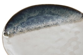 DKD Home Decor Plato de Gres Esmaltado Azul y Blanco Hecho a Mano