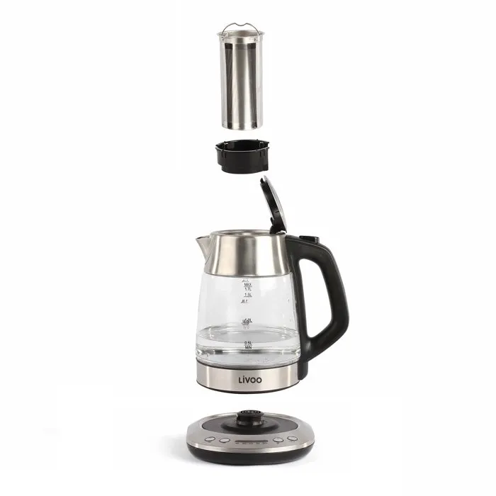 Livoo DOD165 Tetera Hervidor Eléctrico Inalámbrico Gris Temperatura Ajustable Mantenimiento Calor Base 360 Infusor Filtro Apagado Automático