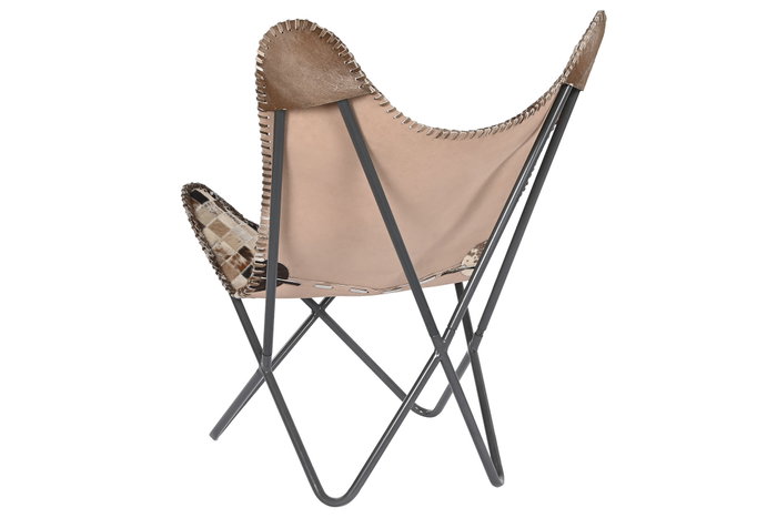 DKD Home Decor Sillón Colonial Camel Beige Piel y Hierro 70 x 90 x 70 cm