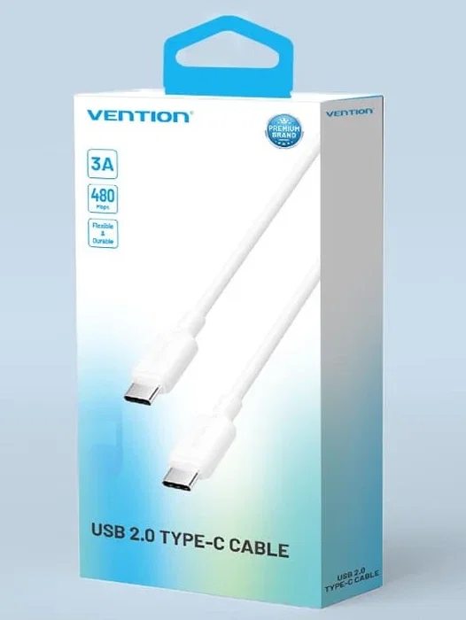 Vention Cable USB 2.0 TRCWF Tipo C a Tipo C 1m, Macho-Macho, 3A/60W, 480Mbps, Blanco
