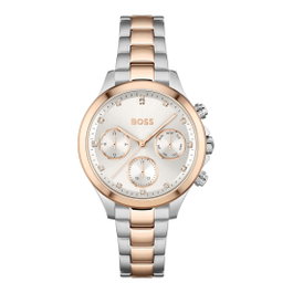 Boss Reloj para mujer con correa dorada y esfera beige