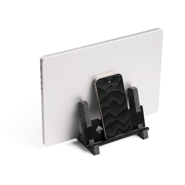 Durable Soporte vertical para portátil 13/'' a 17/'' con estante para móviles, color negro