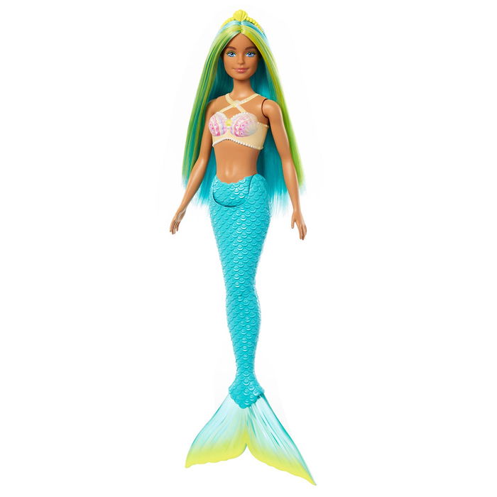 Mattel Muñeca Barbie Sirena con Cola Rígida, Diadema y Corpiño de Conchas - Modelos Surtidos