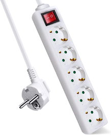 AVANT CONNECT Regleta de enchufes con 5 tomas, 1.5 m de cable, interruptor y protección (1.5mm2, Max 3680W)