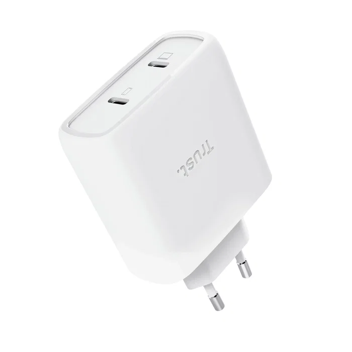 Trust Maxo Cargador GaN 65W 2xUSB-C Blanco con Cable USB-C de 2m