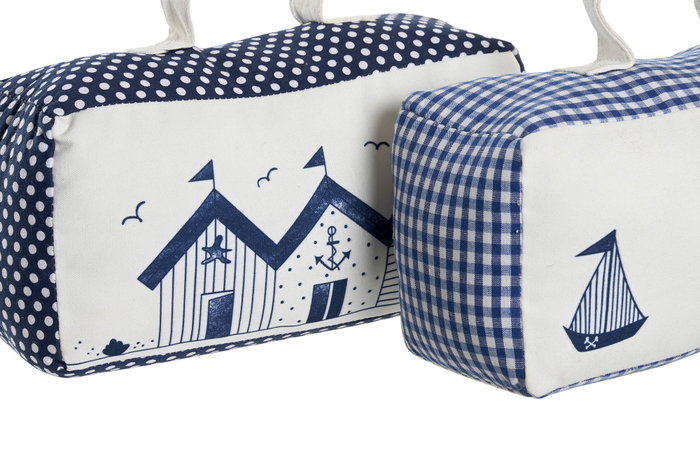 DKD Home Decor Sujetapuertas Mediterraneo Blanco Azul 9 x 11 x 24 cm (6 Unidades)