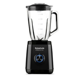 Taurus Batidora de Vaso Optima Nero 1500W 1,5 Litros, 2 Velocidades + Función Pulse/Pica Hielo, Jarra de Cristal y Cuchilla de 4 Filos de Acero Inoxidable