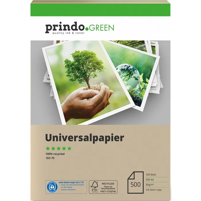 Prindo Papel reciclado universal A4 500 hojas blanco ahumado Prindo Papel reciclado universal A4 500 hojas blanco ahumado