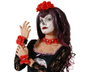 Atosa Kit de Accesorios Catrina con Tocado de Rosas Rojas, Choker y Pulseras Skulls en Negro