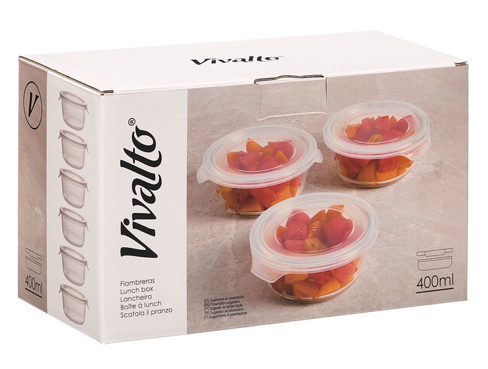 Vivalto Fiambrera Redonda Transparente de Cristal 14 x 13 x 5 cm (Set de 24)