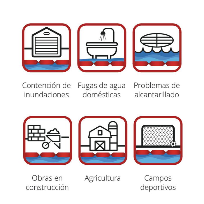 Digebis Saco Barrera de Emergencia Antiinundaciones Hydrosnake, Bolsa con Polímero Superabsorbente, 145 x 25 cm, Rojo