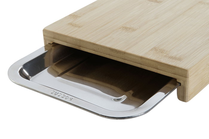 DKD Home Decor Set de 2 Tablas de Cortar de Bambú e Inox con Bandeja DKD Home Decor Set de 2 Tablas de Cortar de Bambú e Inox con Bandeja