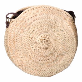 Basics Bolso redondo de palma con asa regulable de piel