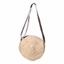 Basics Bolso redondo de palma con asa regulable de piel