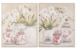 DKD Home Decor Cuadro sobre Lienzo de Jarrones y Orquídeas Estilo Oriental