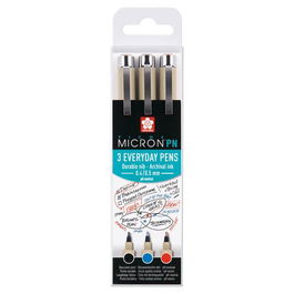 Rotulador Calibrado Sakura Pigma Micron 3 Colores (Azul, Negro Y Rojo) Estuche De 3