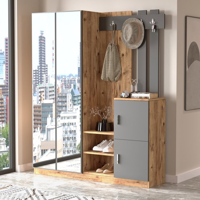 Hanah Home Recibidor Dd8-Aa, Mueble Entrada Moderno Color Sólido, Tablero Melaminado, 147.2x179.7x37.5cm, Pino Atlántico y Antracita Hanah Home Recibidor Dd8-Aa, Mueble Entrada Moderno Color Sólido, Tablero Melaminado, 147.2x179.7x37.5cm, Pino Atlántico y Antracita