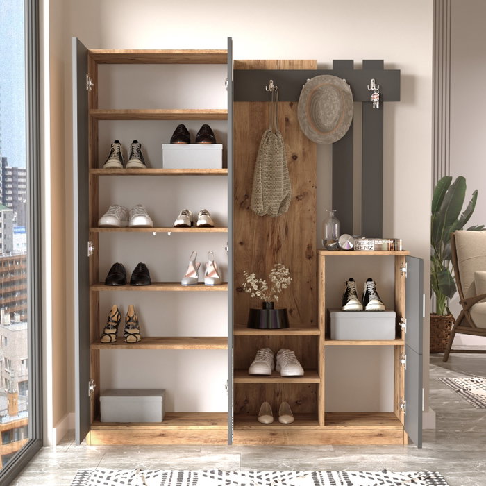Hanah Home Recibidor Dd8-Aa, Mueble Entrada Moderno Color Sólido, Tablero Melaminado, 147.2x179.7x37.5cm, Pino Atlántico y Antracita Hanah Home Recibidor Dd8-Aa, Mueble Entrada Moderno Color Sólido, Tablero Melaminado, 147.2x179.7x37.5cm, Pino Atlántico y Antracita