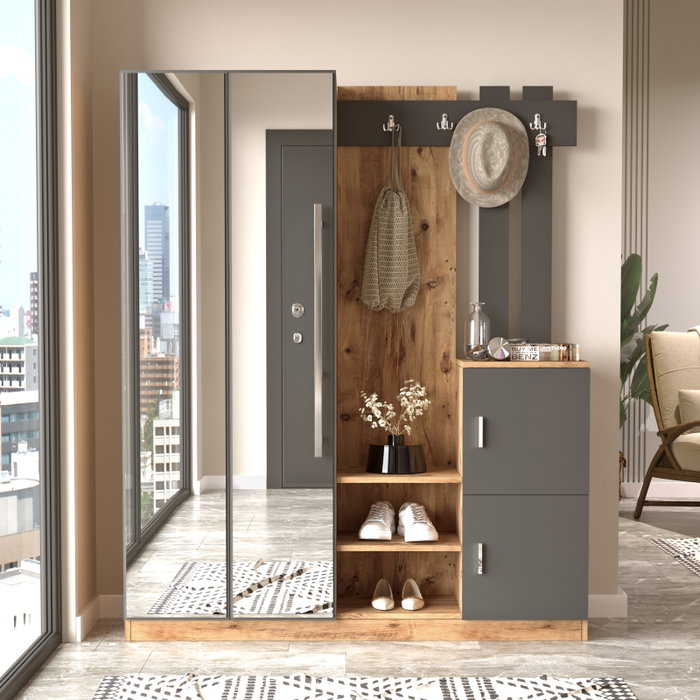Hanah Home Recibidor Dd8-Aa, Mueble Entrada Moderno Color Sólido, Tablero Melaminado, 147.2x179.7x37.5cm, Pino Atlántico y Antracita Hanah Home Recibidor Dd8-Aa, Mueble Entrada Moderno Color Sólido, Tablero Melaminado, 147.2x179.7x37.5cm, Pino Atlántico y Antracita