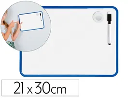 Liderpapel Pizarra Blanca Magnética Doble Cara Lisa 21x30 cm con Rotulador, Imán y Borrador
