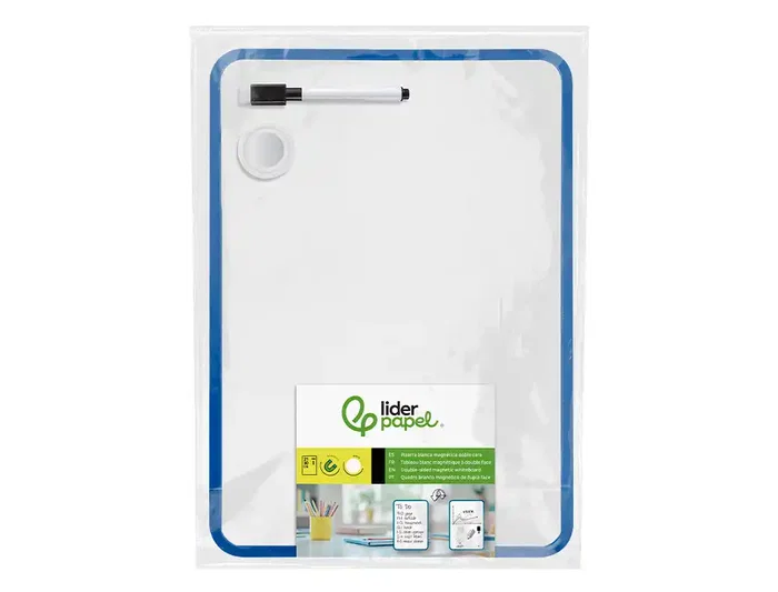 Liderpapel Pizarra Blanca Magnética Doble Cara Lisa 21x30 cm con Rotulador, Imán y Borrador