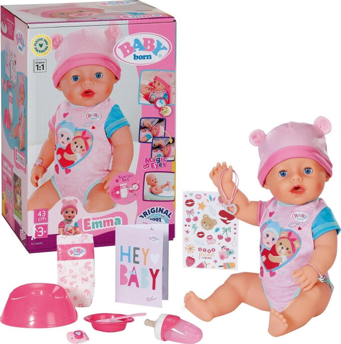 Baby Born Muñeca bebé Emma con 10 funciones y 10 accesorios Baby Born Muñeca bebé Emma con 10 funciones y 10 accesorios