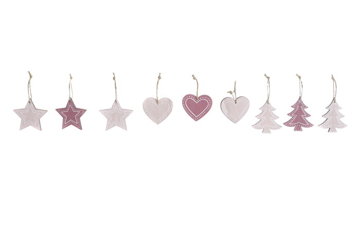 DKD Home Decor Set de 9 Piezas de Decoración Colgante de Madera en Surtido Rosa
