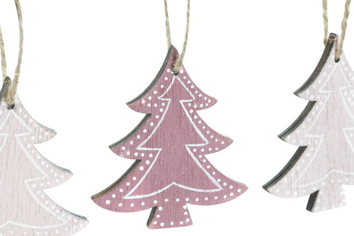 DKD Home Decor Set de 9 Piezas de Decoración Colgante de Madera en Surtido Rosa