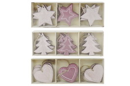 DKD Home Decor Set de 9 Piezas de Decoración Colgante de Madera en Surtido Rosa