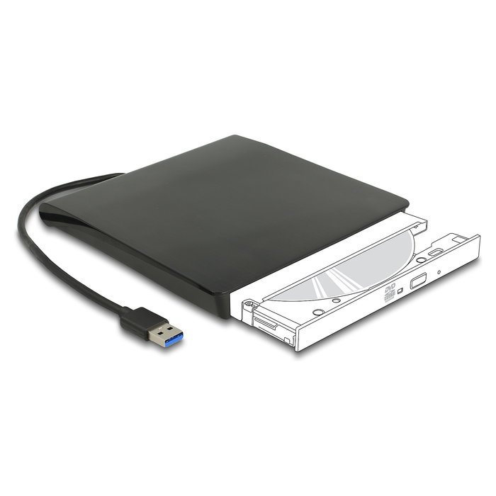 DeLOCK Caja Externa para Unidad SATA Slim de 5.25" y 12.7 mm, con USB 3.0 SuperSpeed 5 Gbps Tipo-A Macho, HDD, Color Negro