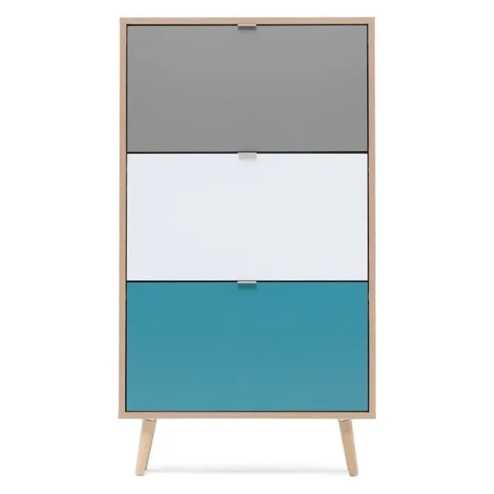 CUBA Zapatero 18 pares - Roble Sonoma y decoración gris claro - L 70 x P 24 x H 127 cm