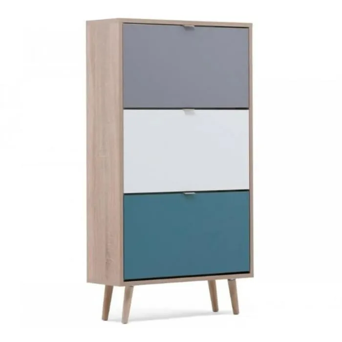 CUBA Zapatero 18 pares - Roble Sonoma y decoración gris claro - L 70 x P 24 x H 127 cm