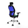 PIQUERAS Y CRESPO Silla de oficina Jorquera con mecanismo Sincro, brazos 3D y cabecero 2D, Verde esmeralda/Azul