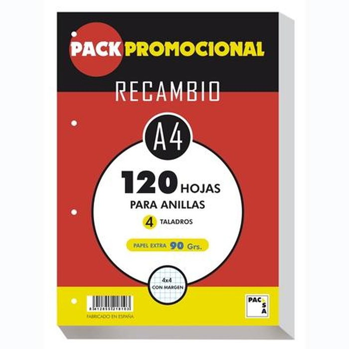 PACSA Recambio A4 120h 90g 4 Taladros Cuadric. 4x4 c/Margen