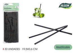 Algon Pajitas Reutilizables Plástico 30 Unidades 19.5 cm x 6 mm Negro (24 Unidades)