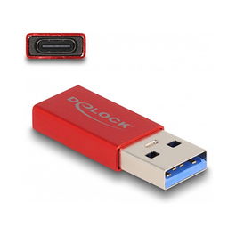 DeLOCK Adaptador USB 10 Gbps Activo USB-A Macho a USB-C Hembra Rojo - VL162, Plug and Play