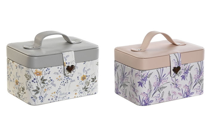 DKD Home Decor Joyero Tradicional Lila Blanco 12 x 10 x 17 cm (2 Unidades)