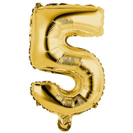 Party Time Globo Cifra 5 Oro Altura 35 cm para Cumpleaños y Aniversarios